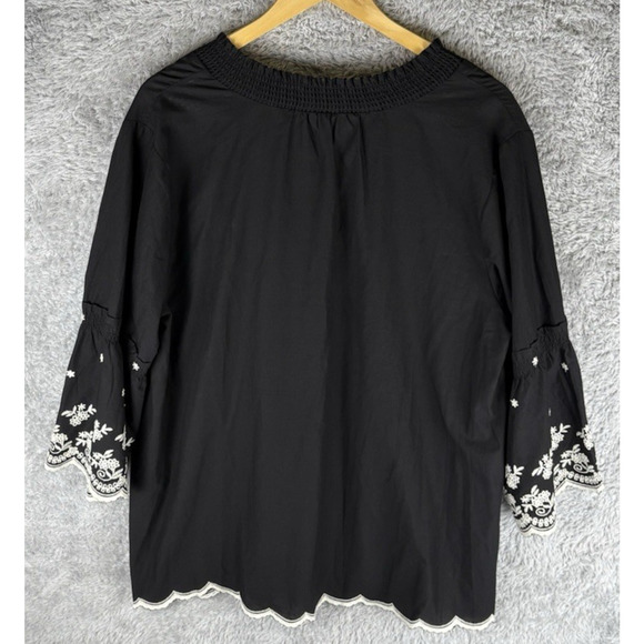 Cato 1946 Sz 18/20 2X Black White Floral Embroidered Blouse‎ V Neck Cotton Boho - Picture 2 of 12